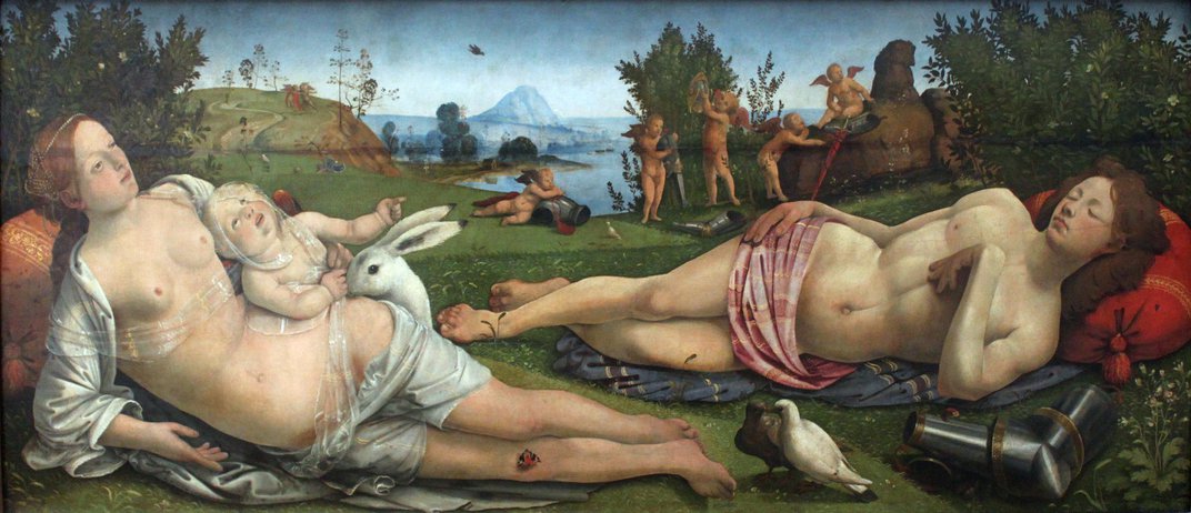 Esta pintura de Venus, Marte y Cupido del artista italiano Piero di Cosimo presenta una liebre blanca.