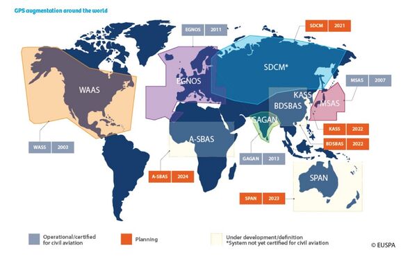 Un mapa de los sistemas de superposición de GPS de todo el mundo