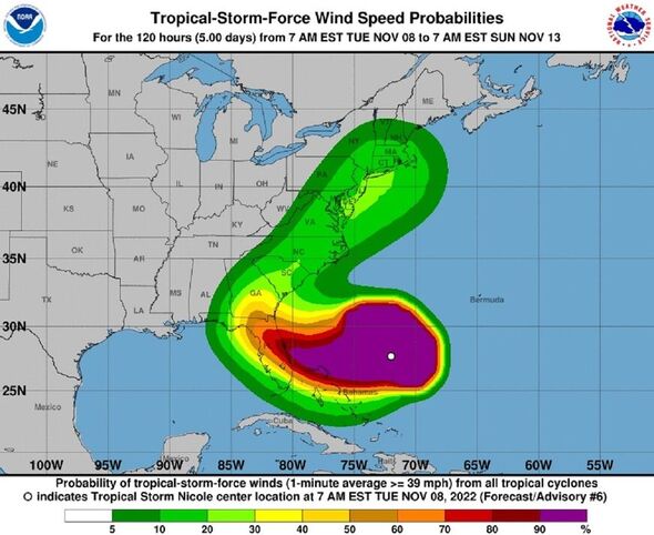 Probabilidades de viento con fuerza de tormenta tropical de Nicole