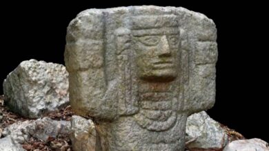 Atlantean sculpture that was found during construction of the path to the new section of Chichén Itzá. Source: INAH