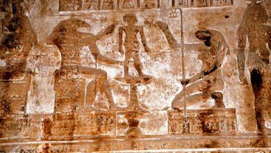 The god Khnum, accompanied by Heqet, in a relief from the mammisi (birth temple) at Dendera Temple complex. Source: Roland Unger/CC BY-SA 3.0