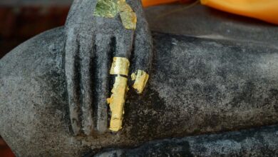 Buddha’s finger became a sacred relic of healing and well-being in Buddhism faith.  Statue Source: Natthapong/Adobe Stock