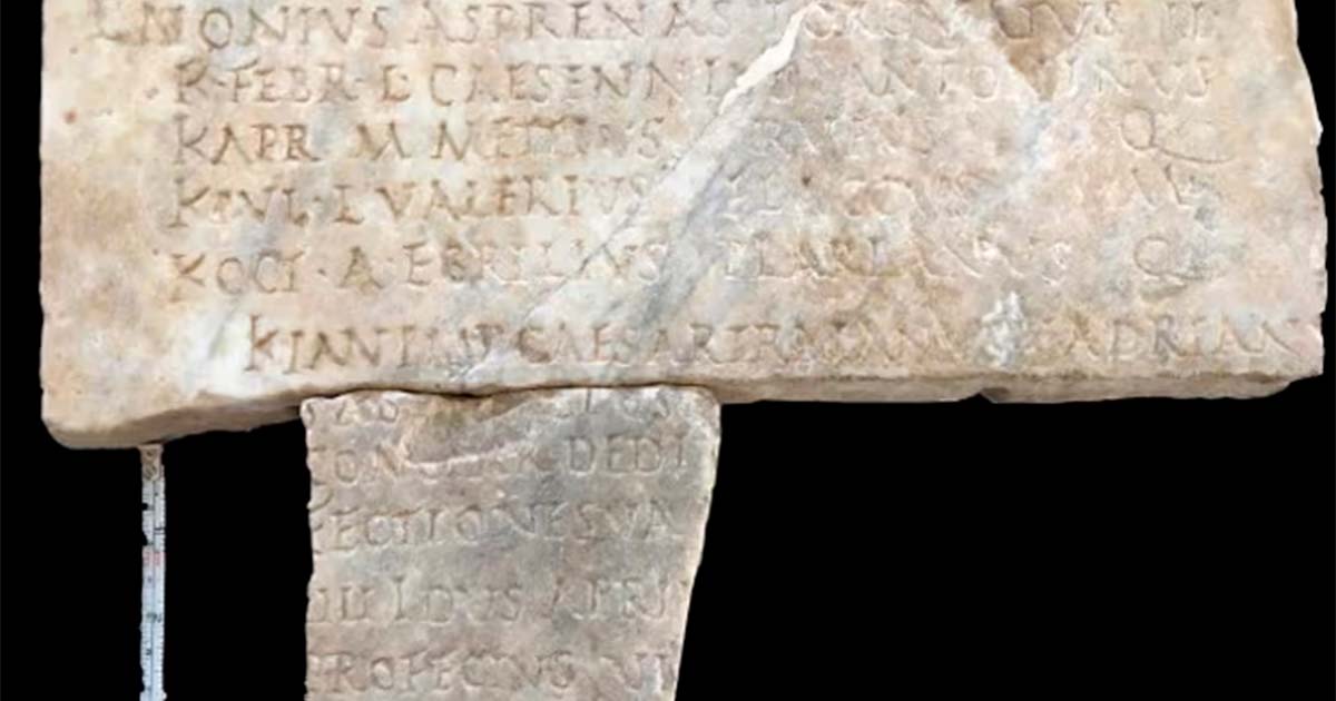 Two new fragments of Roman chronicle ‘Fasti Ostienses’ have been unearthed in the Ostia Antica Archaeological Park.	Source: Italian Ministry of Culture