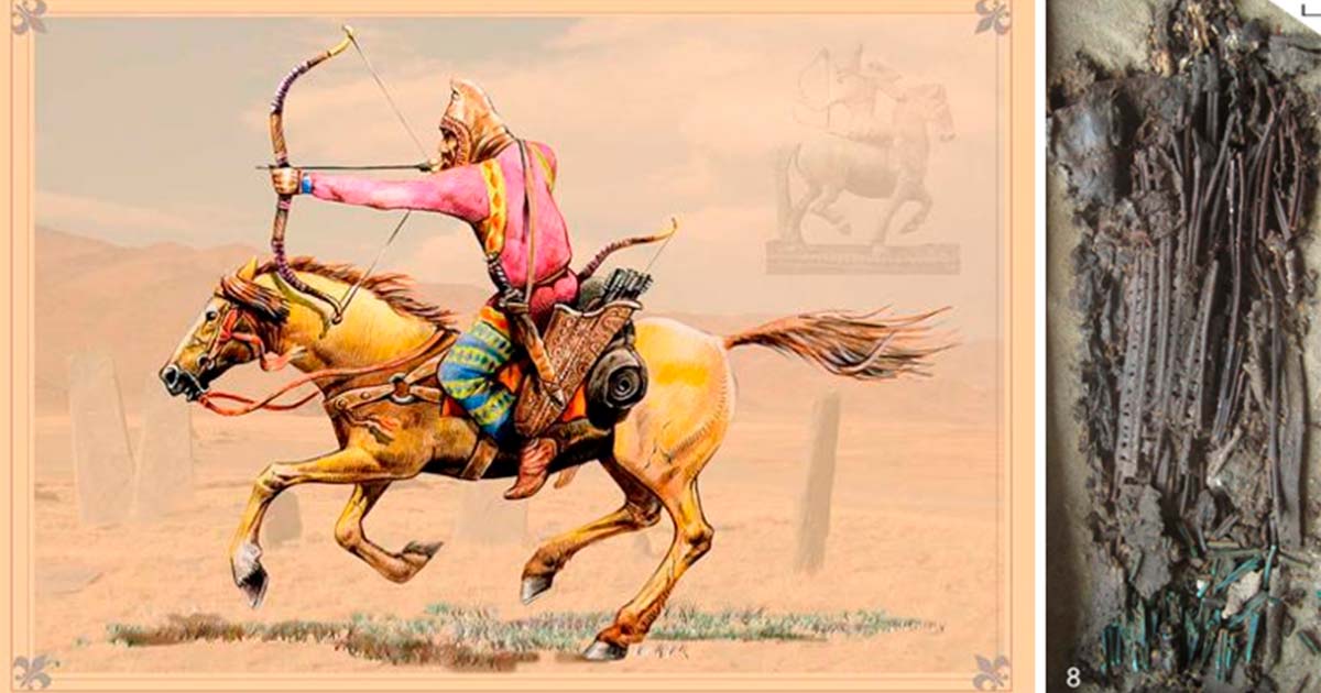 Un estudio muestra que los guerreros escitas fabricaban carcajes de flechas de piel humana 7 Left, Historic illustration of a nomadic Scythian archer; Right, leather items from the study. Source: Left, Lunstream / Adobe Stock, Right, Luise Ørsted Brandt et al. /PLoS ONE